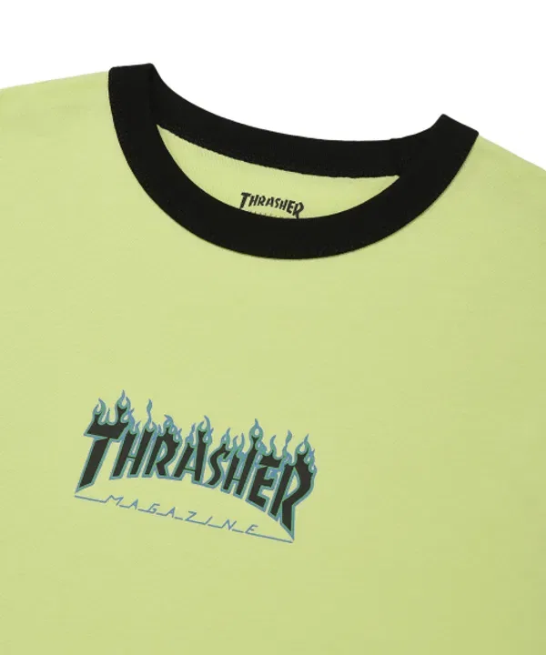 Футболка детская с принтом пламени, Thrasher Kids, лайм — фото 4
