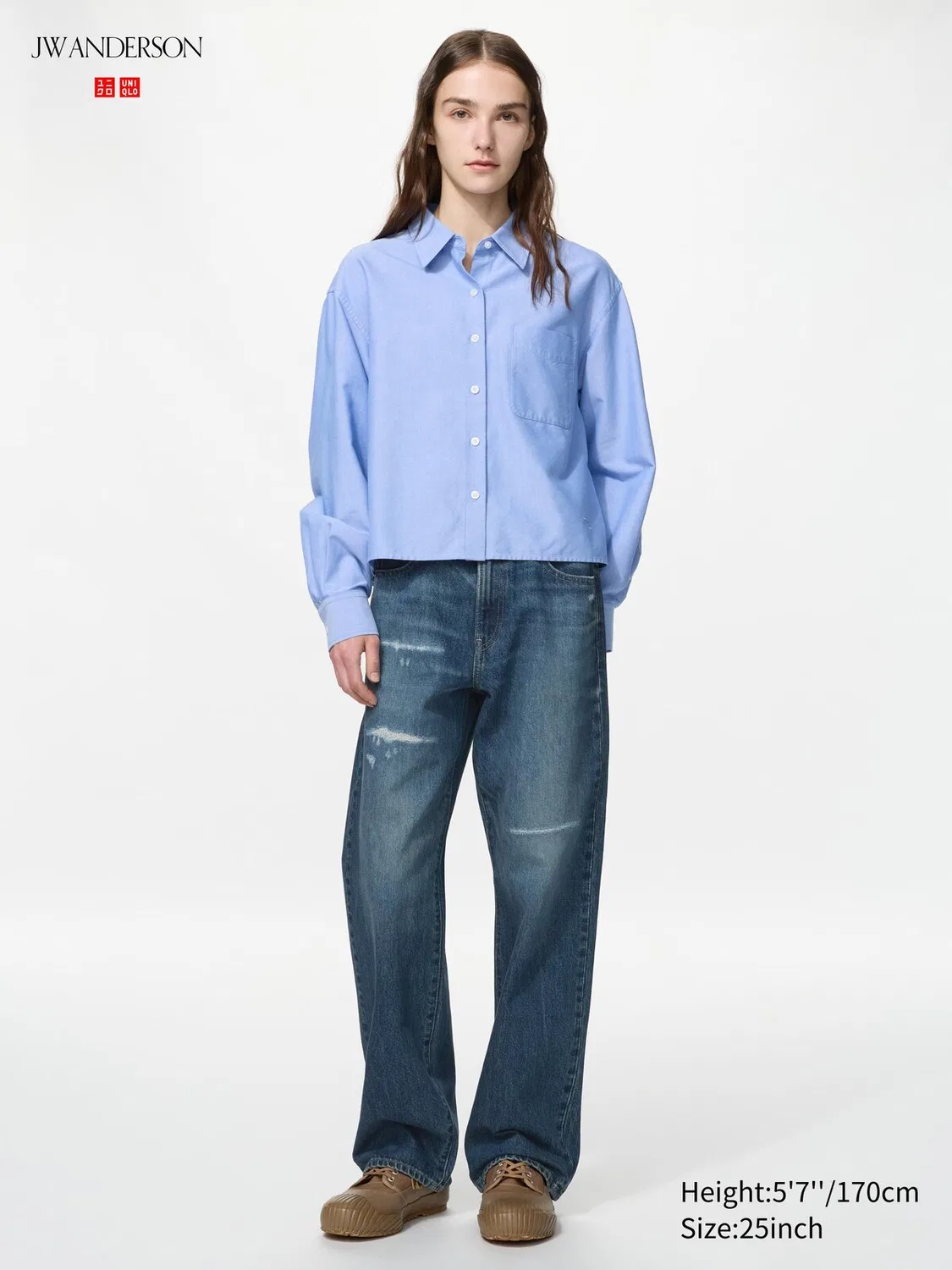 Прямые джинсы Uniqlo, поврежденные, синий