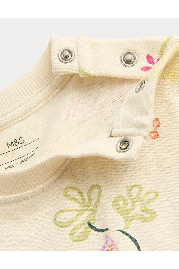 Детское платье для девочек хлопковое с принтом Pure Cotton Patterned Jersey Dress Marks & Spencer, Nude Color — фото 2