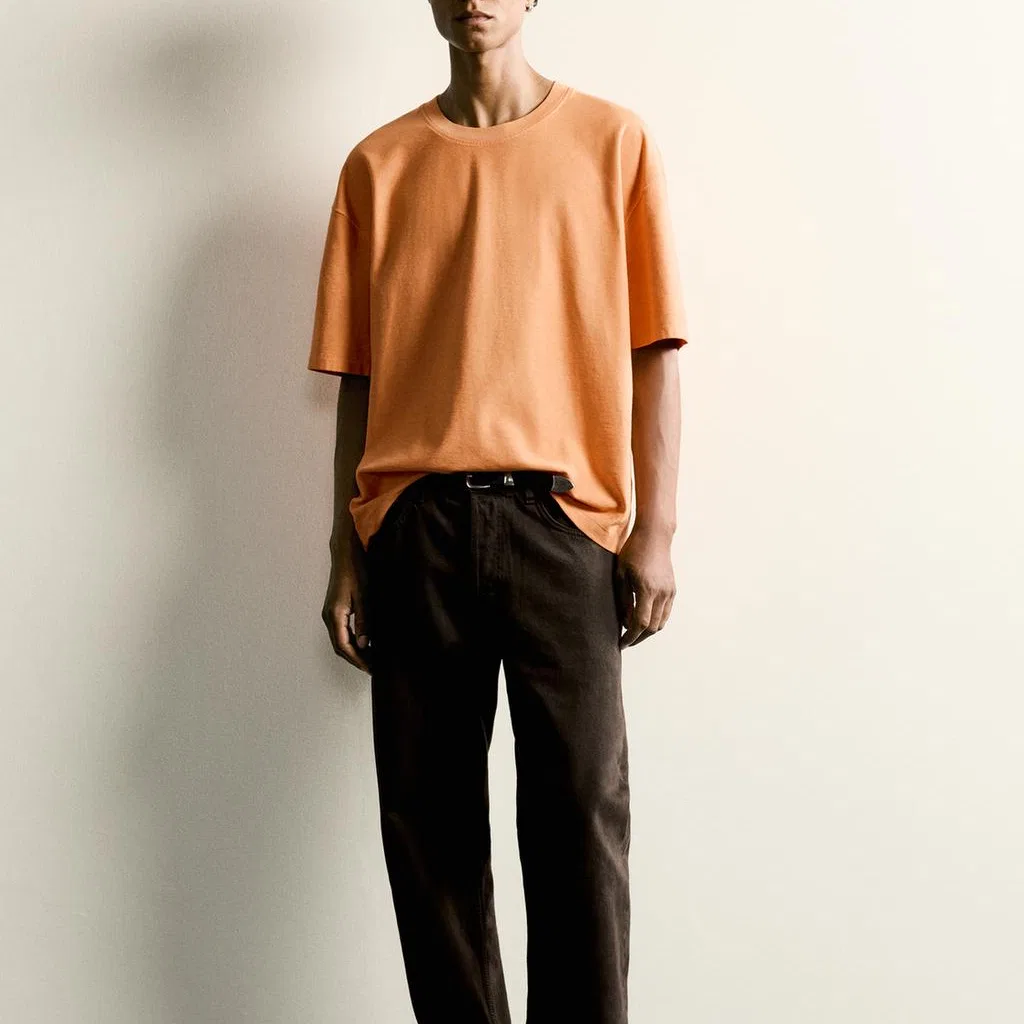 Мужская футболка с круглым вырезом Orange ZARA, Orange — фото 4