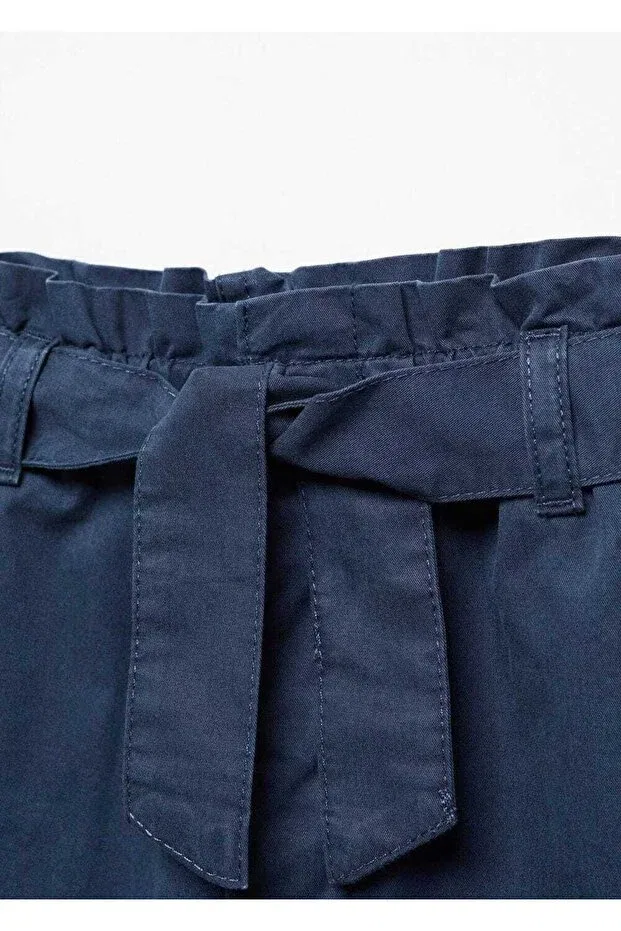 Детские брюки для девочек хлопковые Paper bag pants Mango Kids, Navy Blue — фото 3