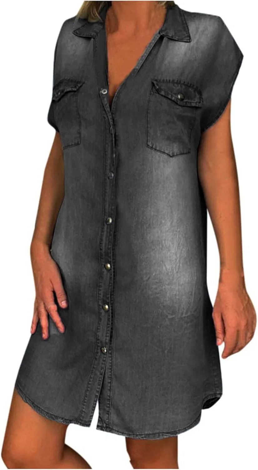 Женское джинсовое платье с коротким рукавом, Black