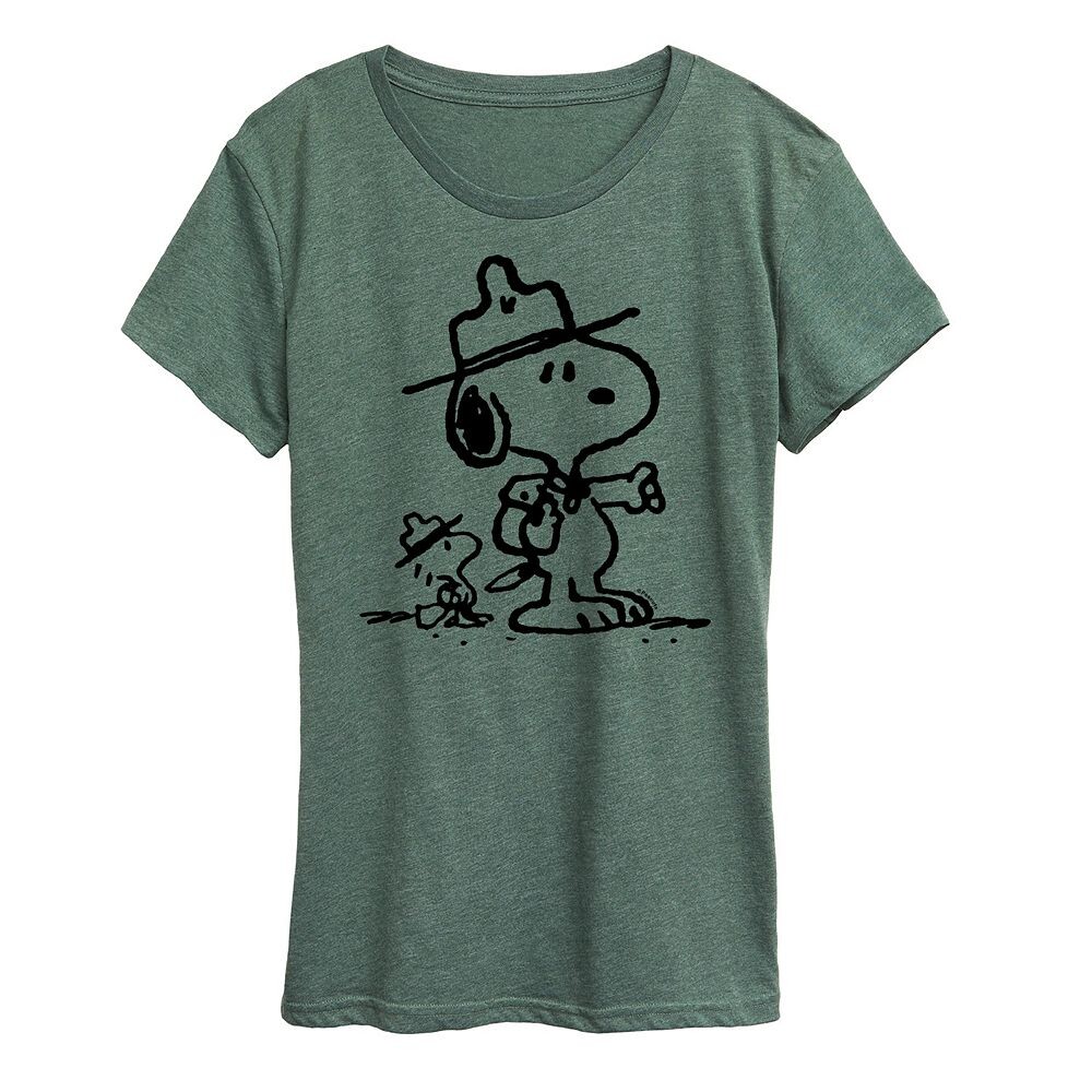 

Женская футболка с рисунком Peanuts Snoopy & Woodstock Scout Pals Licensed Character, цвет Heather Green