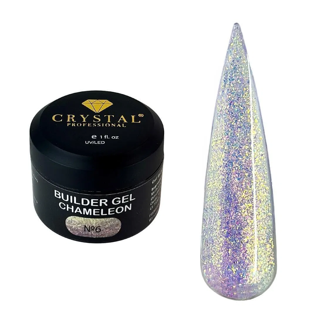 Строительный гель Builder Gel 30 мл с глиттером и эффектом хамелеона Crystal Professional, Purple Glitter 006