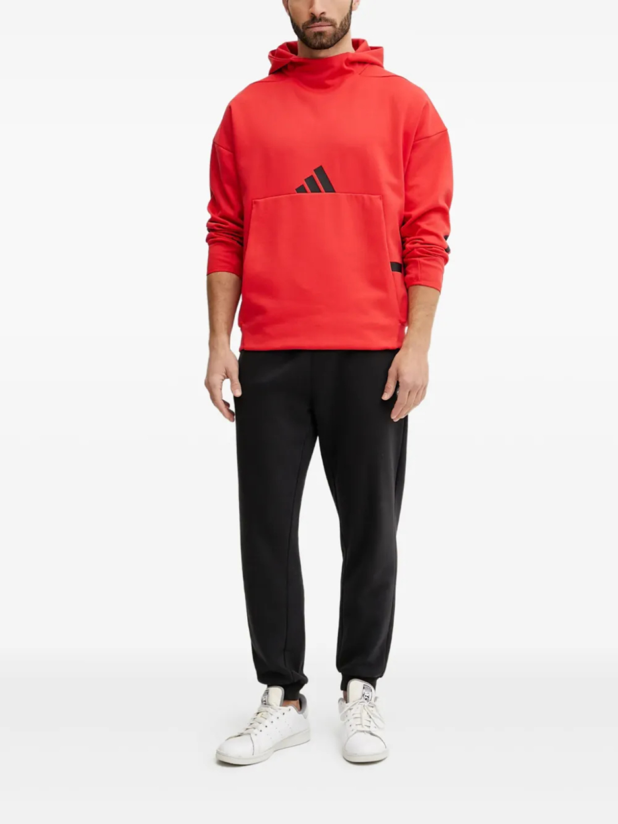 

Толстовка с капюшоном Adidas с карманом-кенгуру и полосками, красный