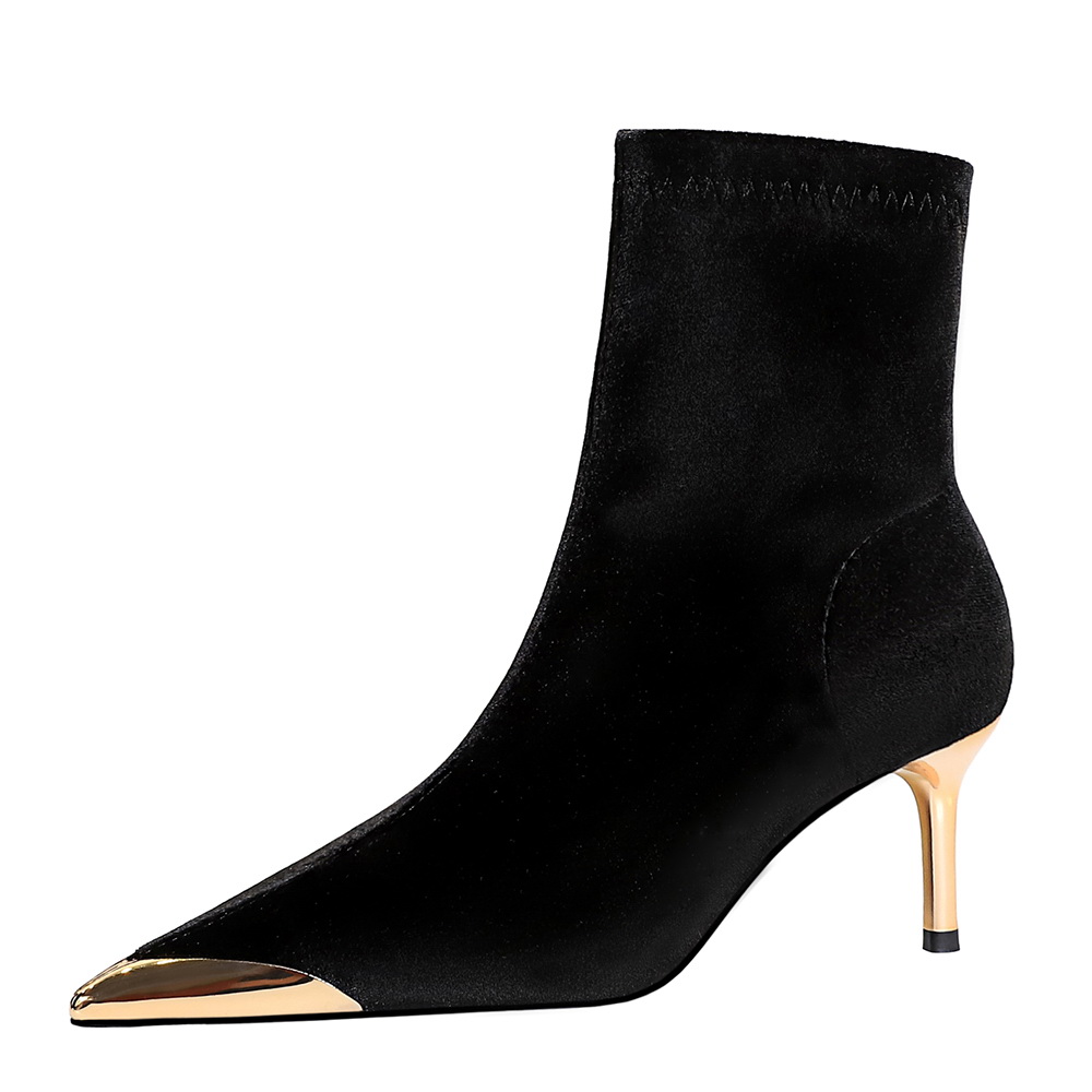 QITUMAUL Черные женские ботильоны [высота каблука 8 см], цвет Black[Heel Height 8cm] — фото 4