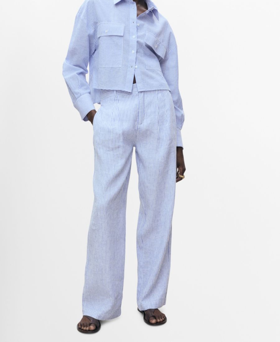 

Женские полосатые брюки из льняной смеси MANGO, Blue