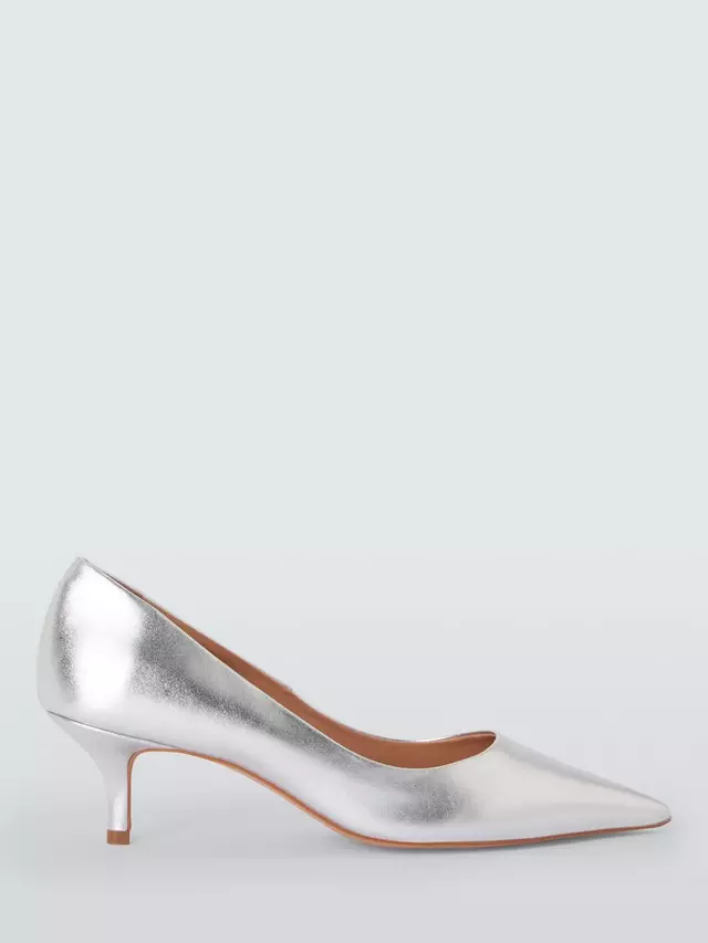 

Туфли-лодочки John Lewis Alabama Leather Kitten Heel Pointed, серебряный