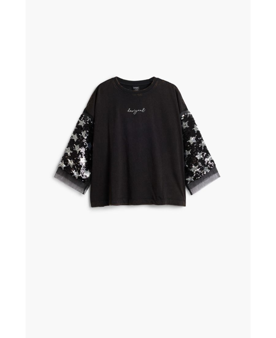 Детская футболка с рукавом 3/4 и звездами Desigual, Black — фото 4