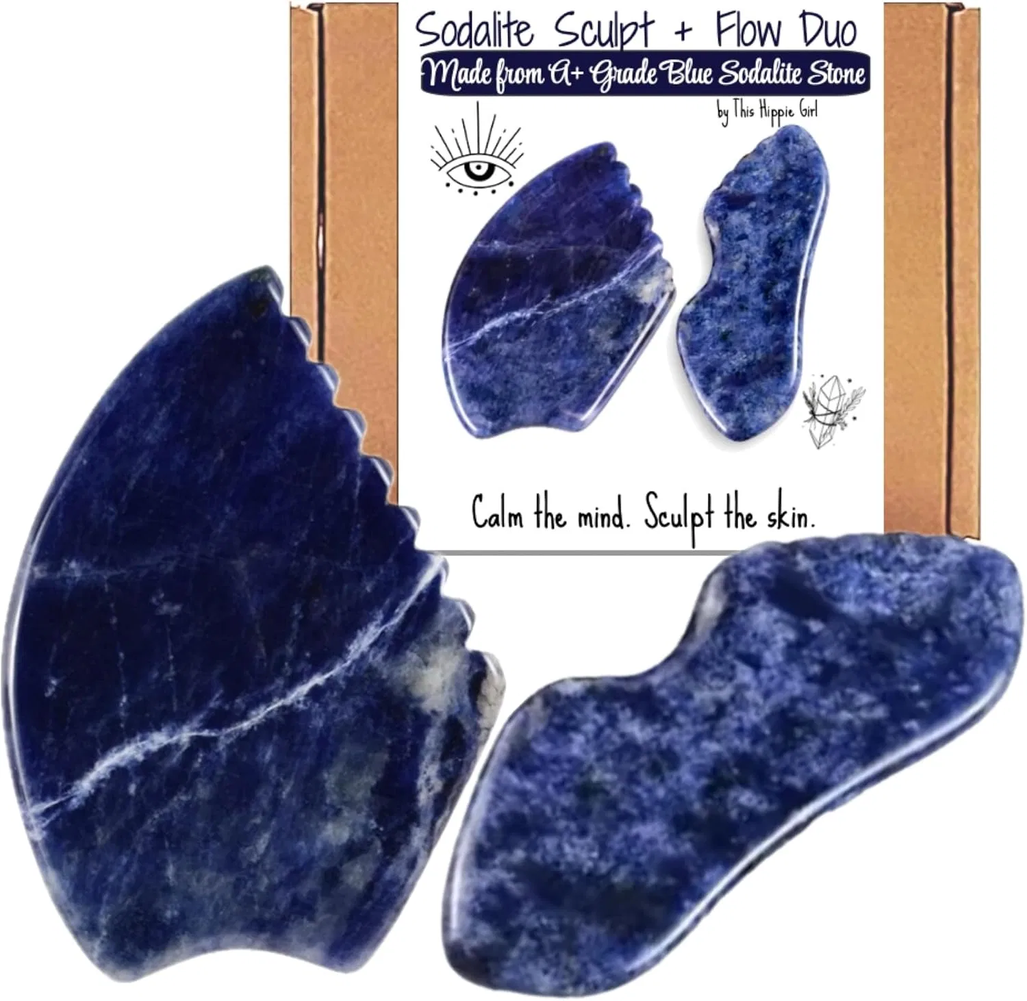 Набор для лица GUA SHA: скульптор и роллер из синего содалита, Boho Aromatic
