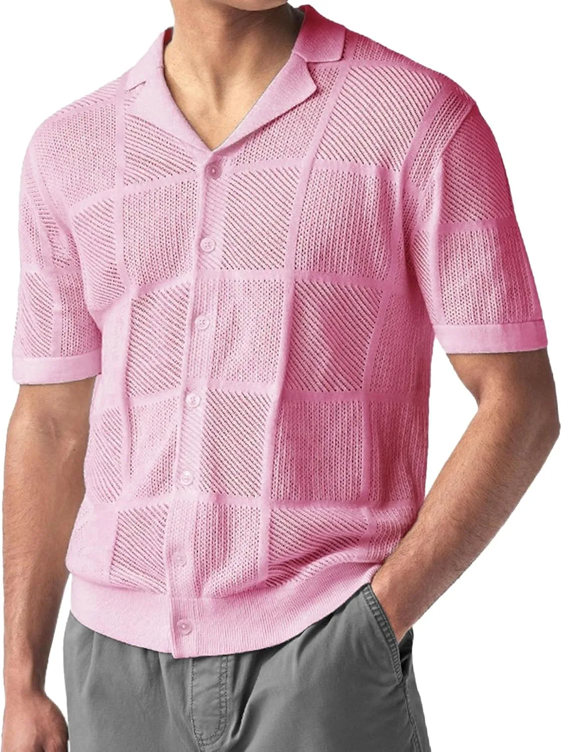 

Мужская вязаная рубашка с коротким рукавом Hollow Cardigans VgueElegc