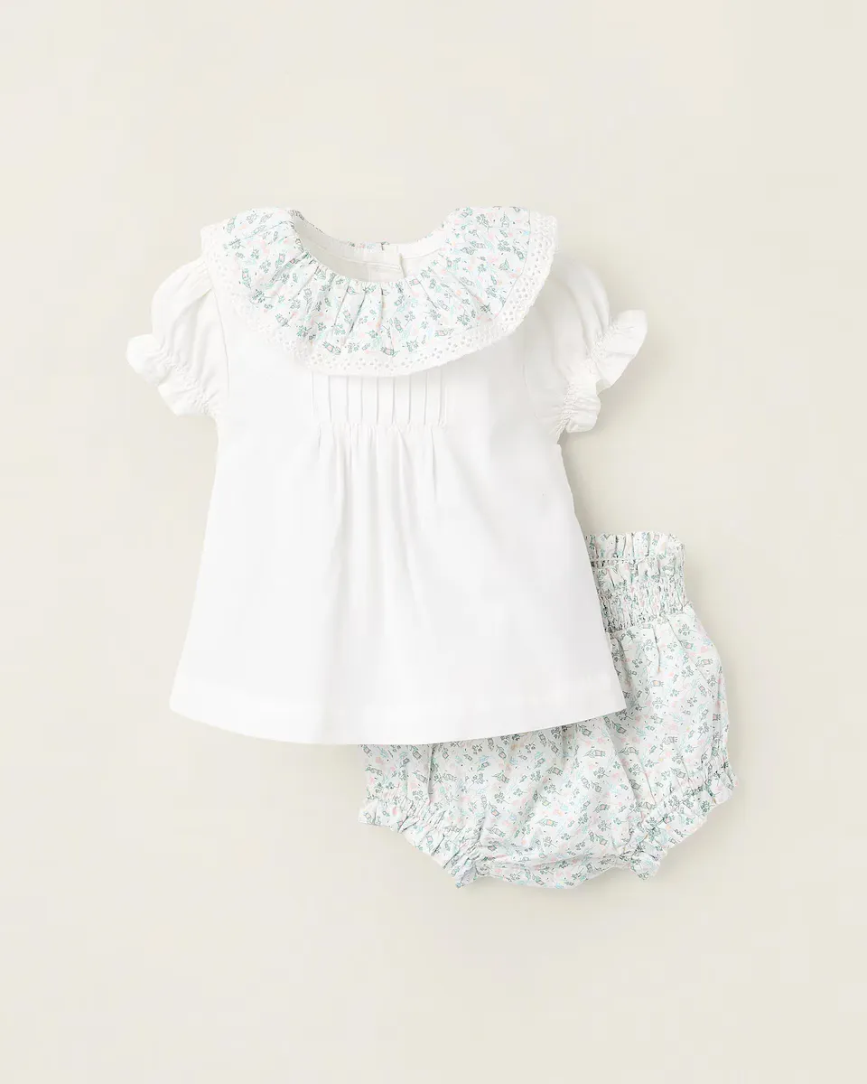 

Комплект футболки для девочки с рюшами на горловине и чехлом для подгузника Zippy, белый