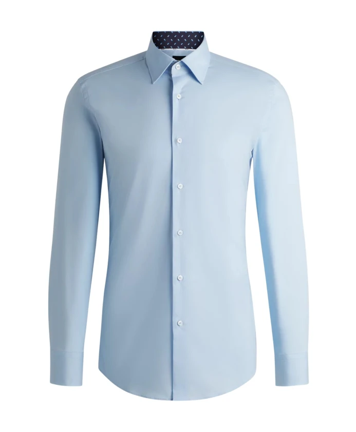 

Рубашка приталенного кроя из эластичного хлопкового поплина, не требующего глажки. Hugo, синий