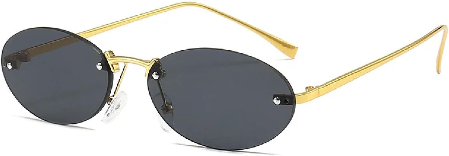 

Женские винтажные солнцезащитные очки овальной формы без оправы, маленькая оправа, модные солнцезащитные очки для женщин с защитой от УФ-излучения UV400 TKKTLLT, Gold Black