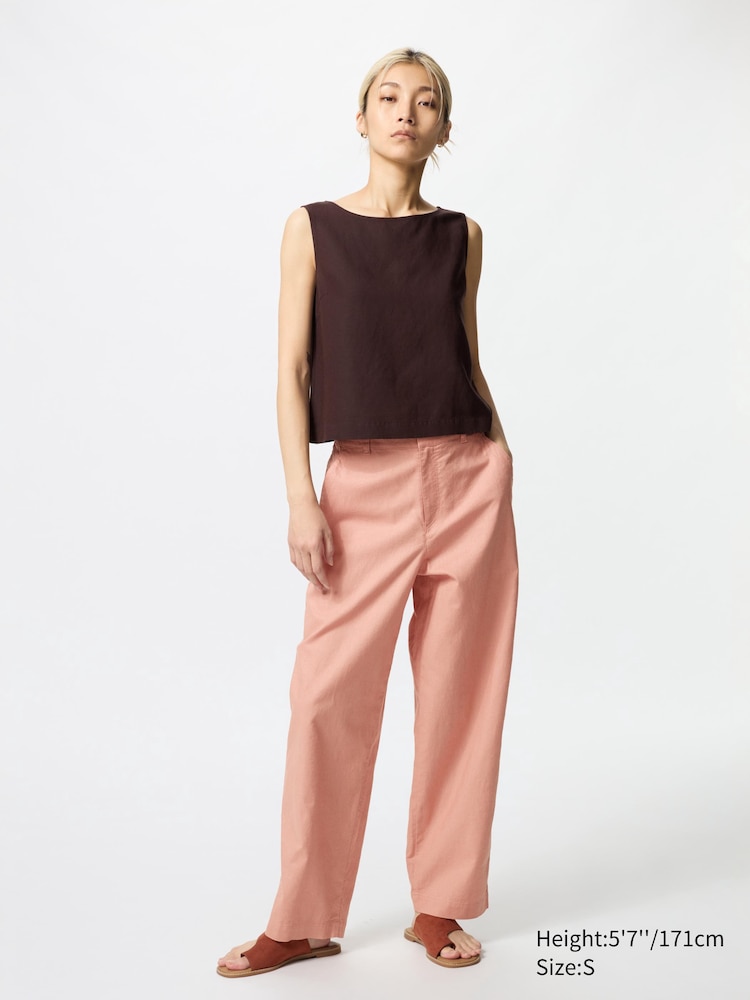 

Льняные хлопковые зауженные брюки Uniqlo, цвет 21 оранжевый