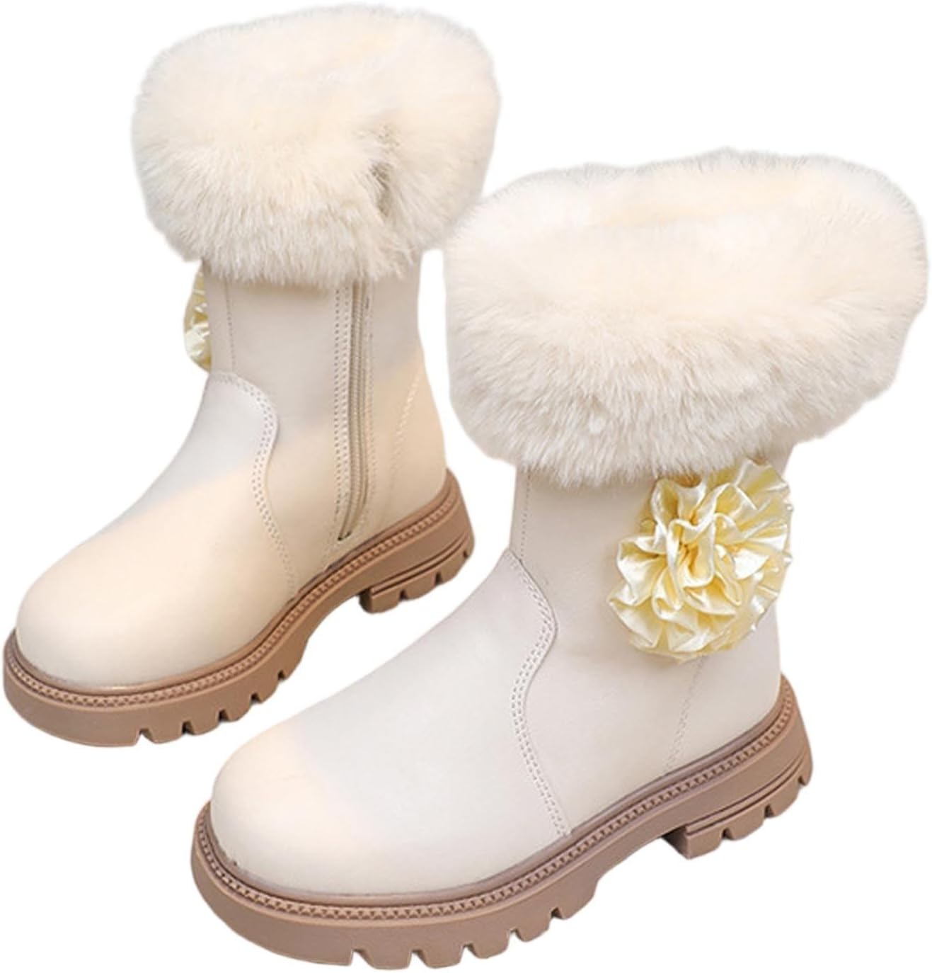 

Девочковые сапоги на плоской подошве из искусственной кожи с меховой подкладкой, зимние утолщенные теплые школьные туфли, противоскользящие, водонепроницаемые боевые ботинки Generic, Beige