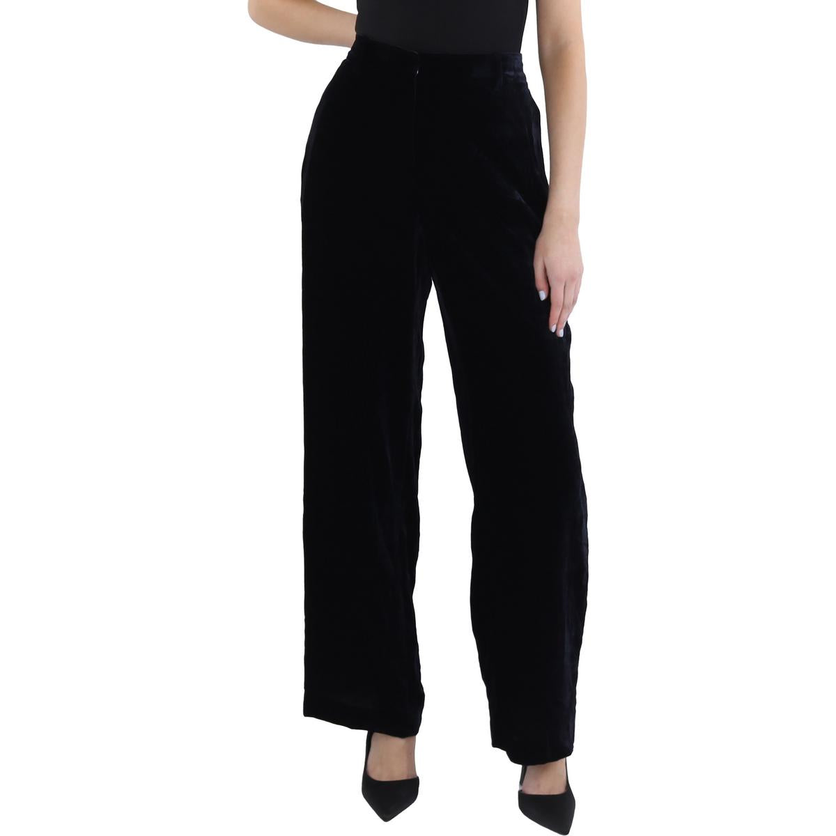 

Женские широкие бархатные брюки Lafayette 148 New York, темно-синий