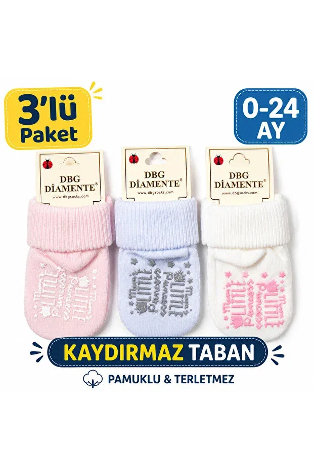Детские носки для девочек из хлопка 3-комплект Non-Slip abs baby socks for first steps, 3-piece set - soft cotton secure sole Dbg Çorap, Multicolor — фото 4