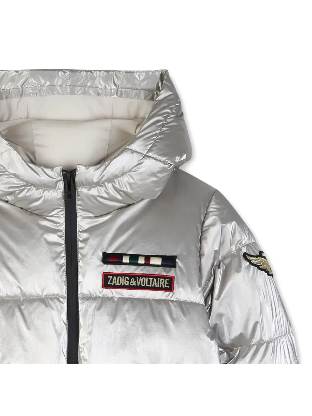 Пуховик с нашивкой-логотипом Zadig & Voltaire Kids, серебряный — фото 3