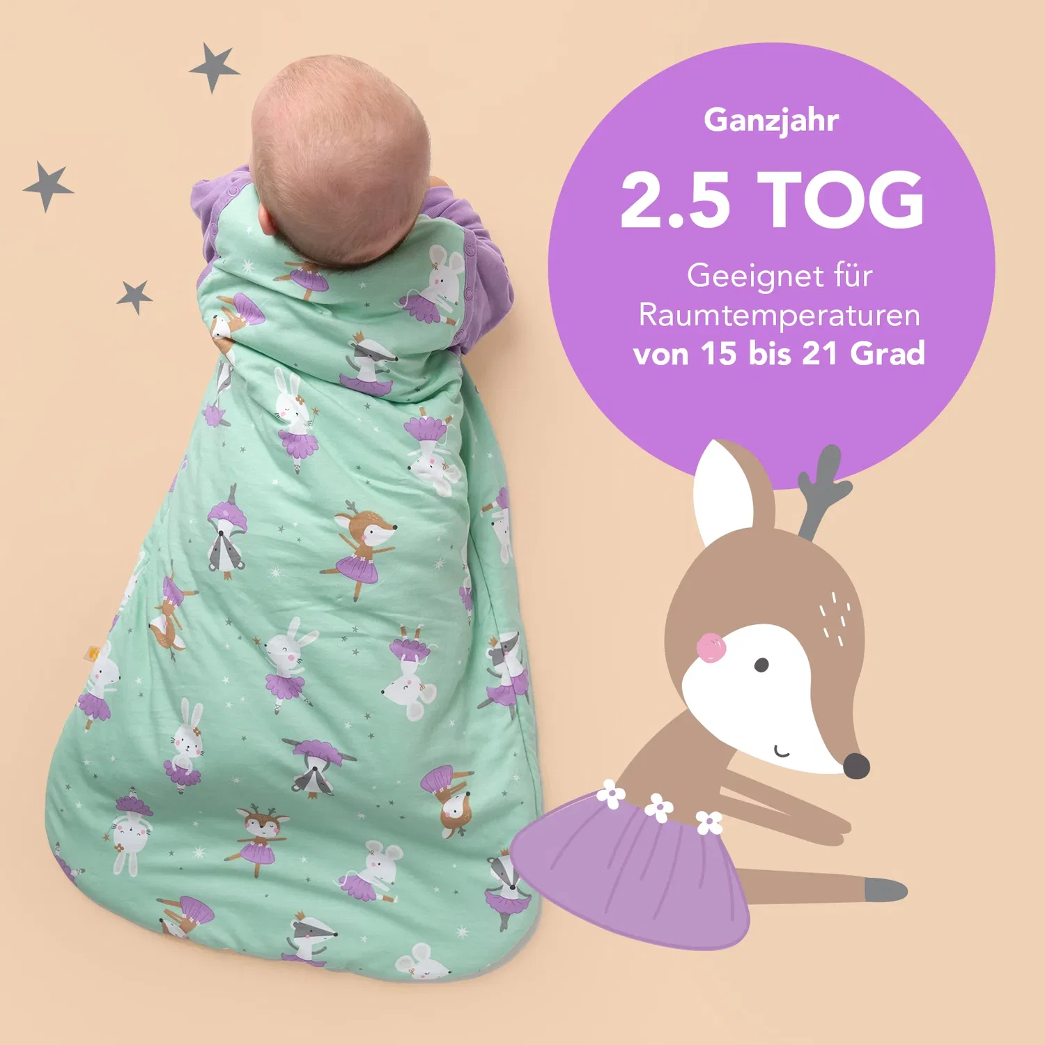 Спальный мешок для малыша 2.5 TOG Schlummersack, мятно-лиловый — фото 4