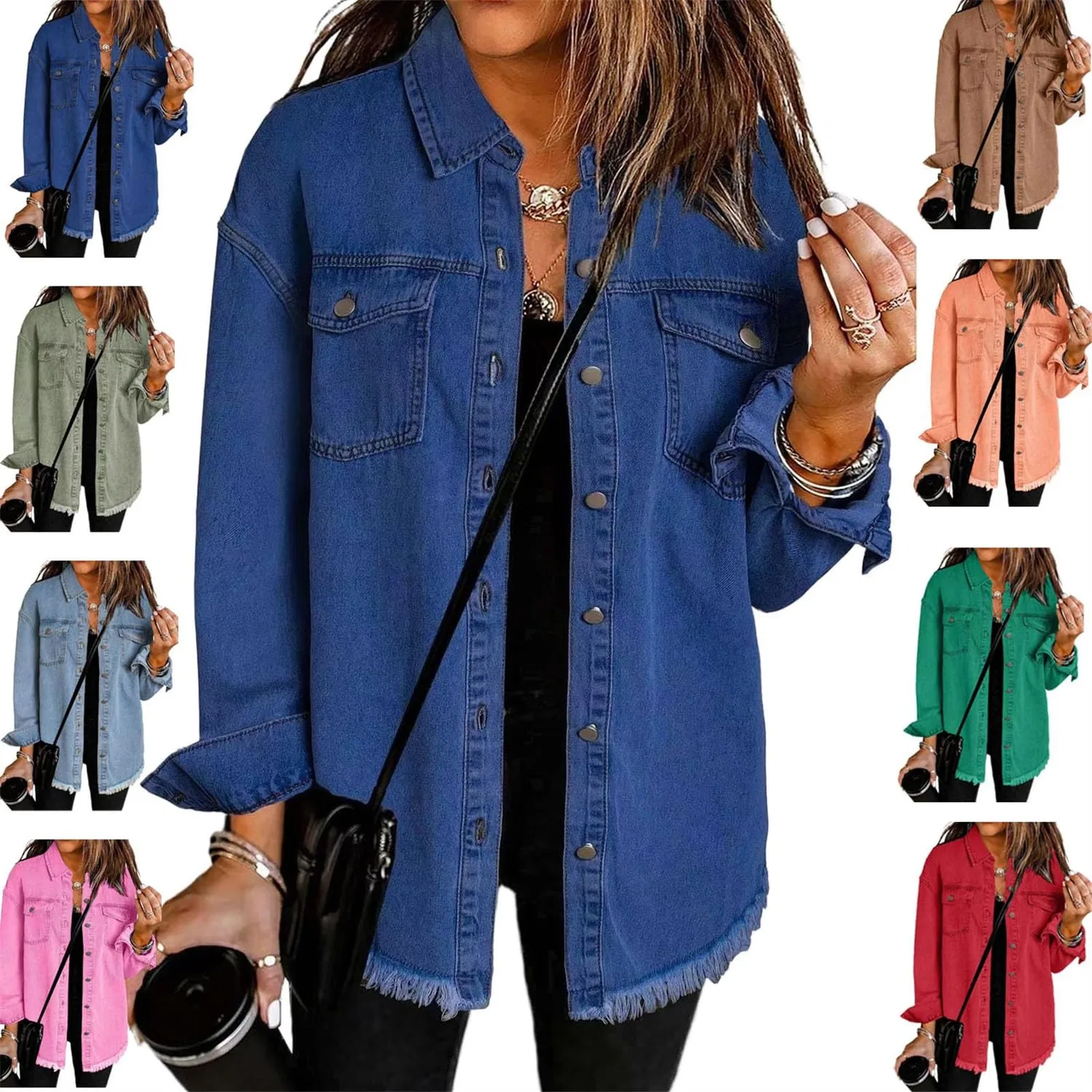 Женское джинсовое пальто oversize с пуговицами, Blu