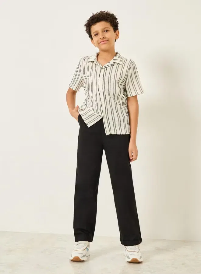 Штаны хлопковые с кулиской Boys cotton drawstring pants Styli, черный — фото 2