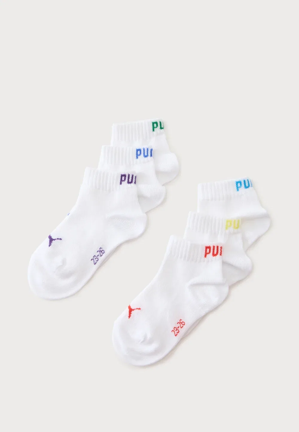 Набор из 6 однотонных носков унисекс (четверть пар) Puma, Multi-Coloured