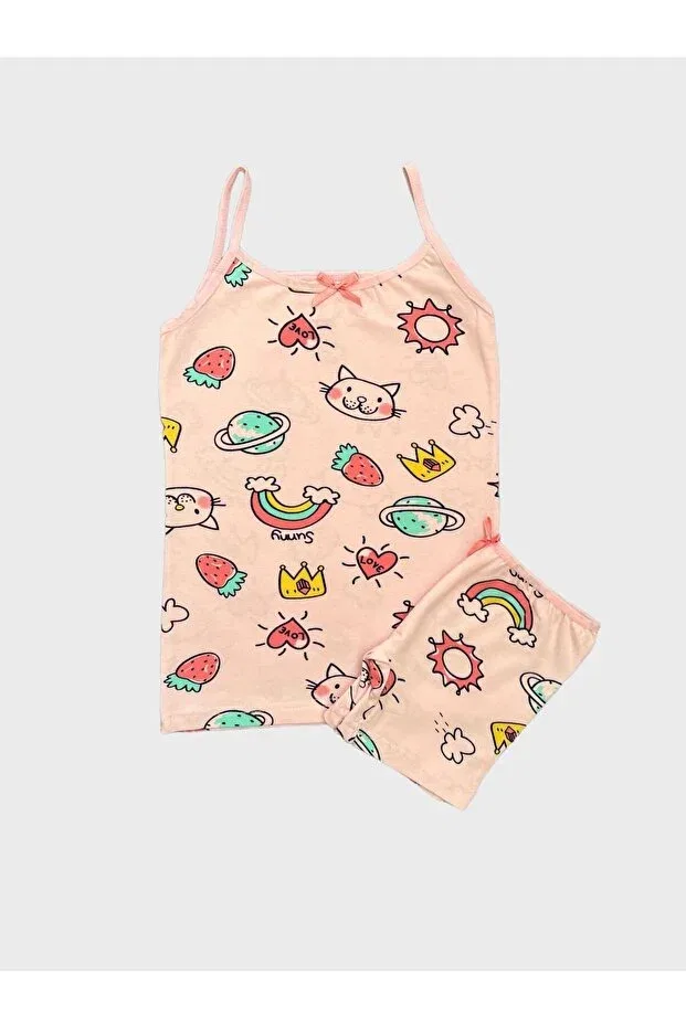 Детский комплект нижнего белья для девочек хлопковый с принтом Strawberry And Cat Patterned Set Elmas Kids, Pink — фото 2