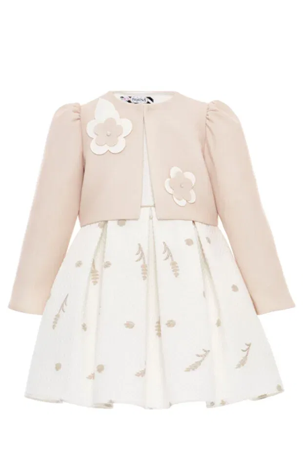 Детское платье для девочек с цветочной вышивкой Pamina, Beige — фото 4