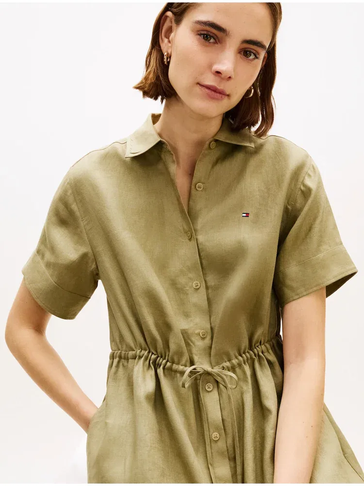 Платье из льна с воротником-рубашкой TOMMY HILFIGER, Ochre — фото 3