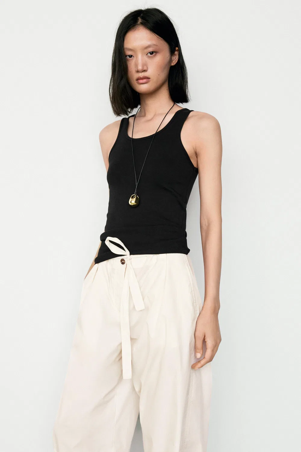 Майка Massimo Dutti Cotton Blend Crew Neck, черный — фото 3