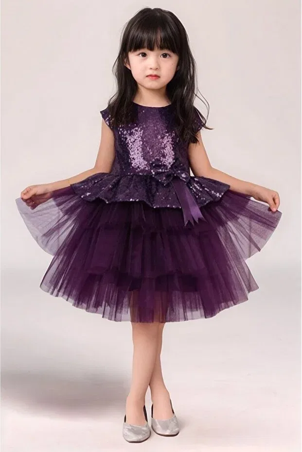 Детское платье для девочек с пайетками Abiyekids, Plum