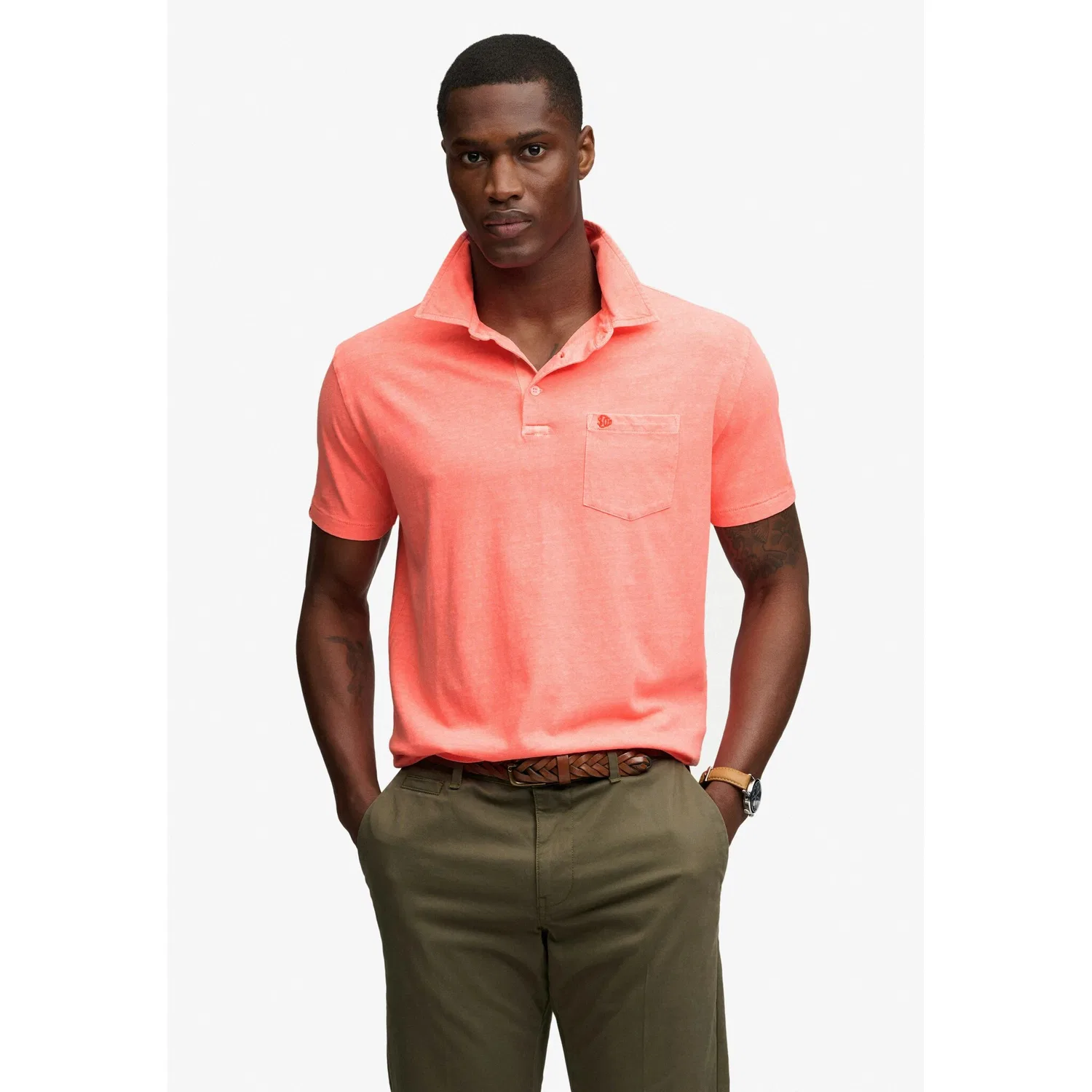 Мужское поло из хлопка и льна Superdry, Neon Coral