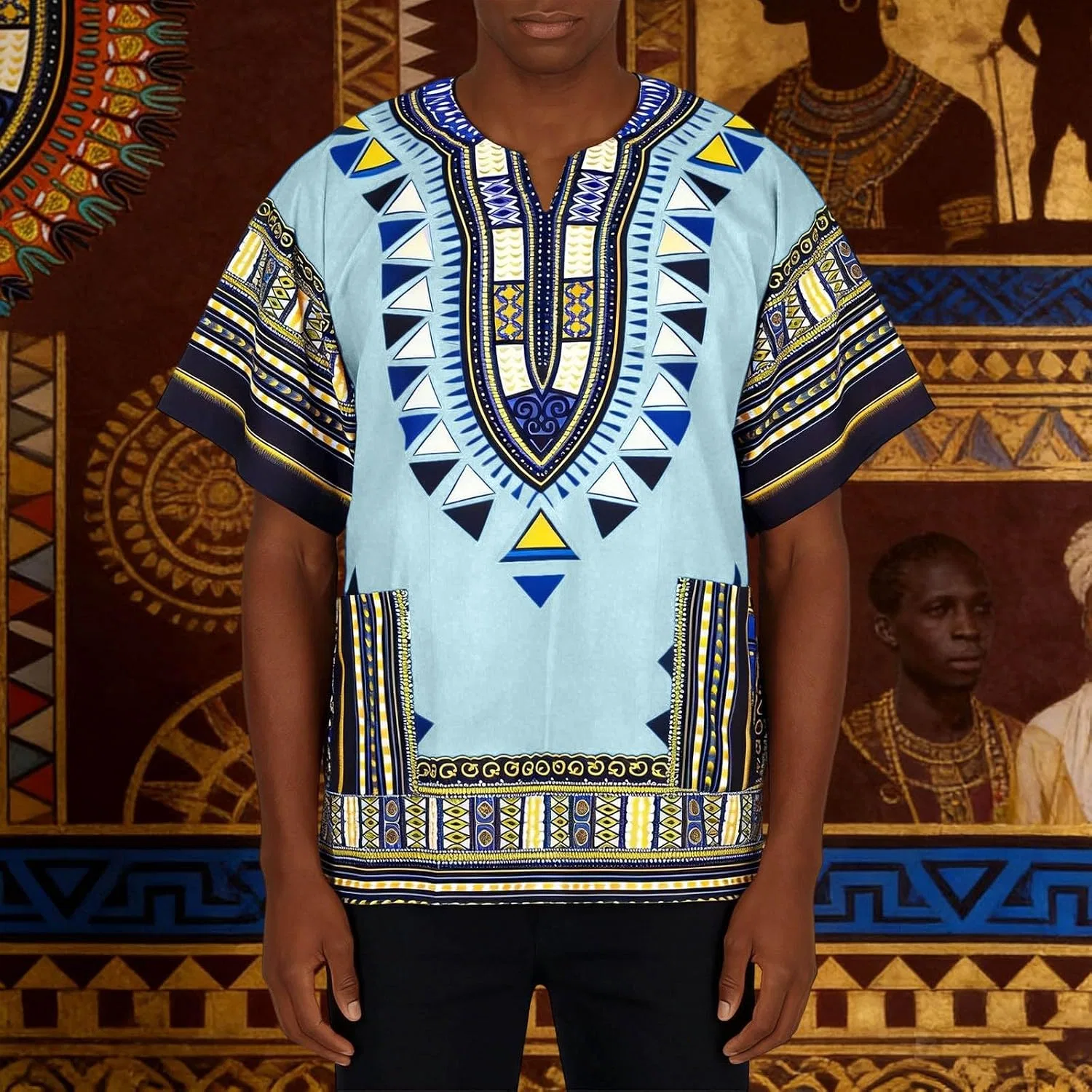 Футболка с этническим принтом Dashiki, Light Blue — фото 3