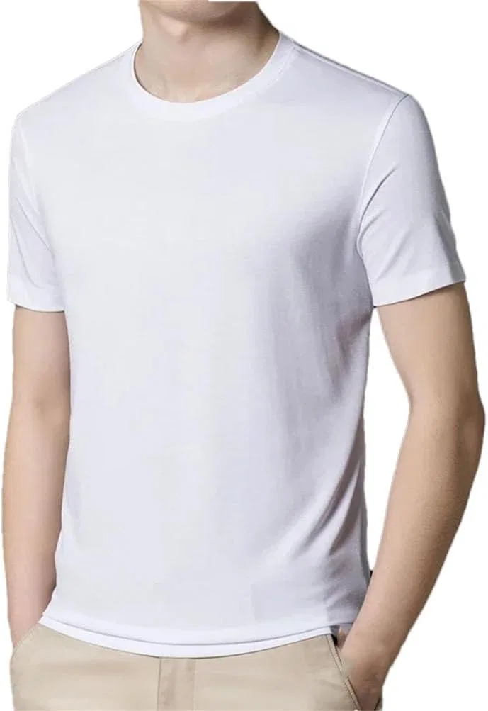 Мужская футболка с круглым вырезом из шелка, Casual, White