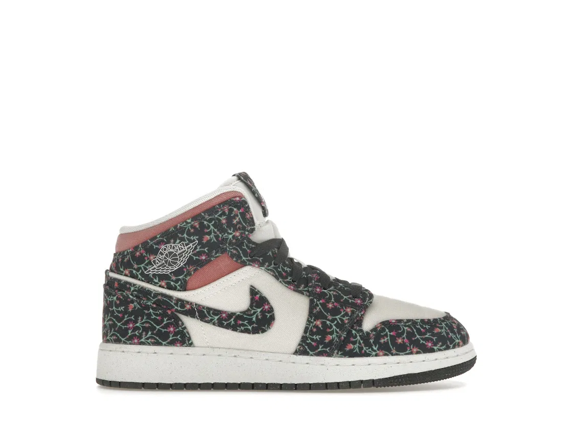 Детские кроссовки Lifestyle с принтом Jordan 1 Mid SE Floral Jordan, Anthracite/Sail/Red Stardust/Anthracite