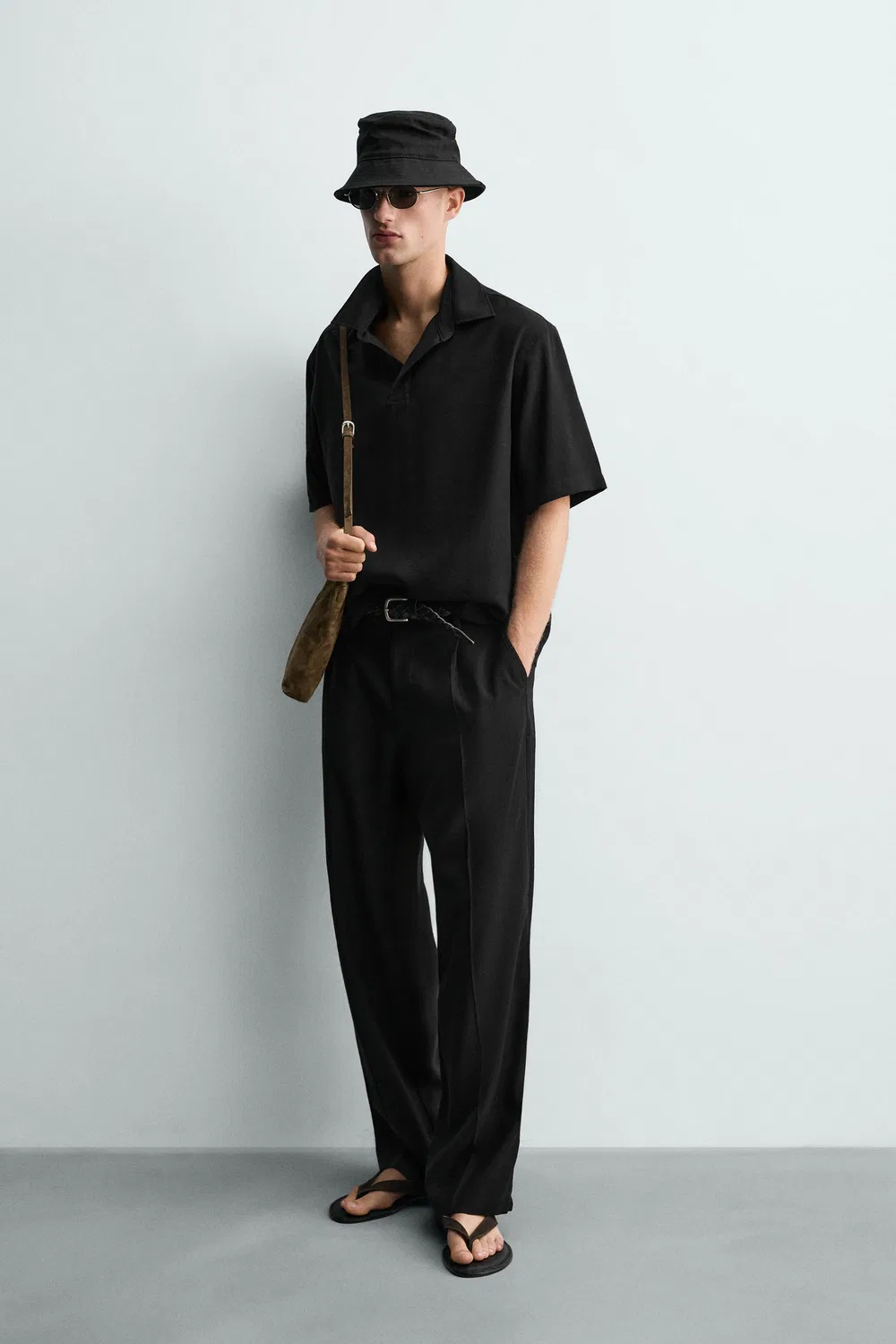 Свободная, струящаяся рубашка-поло ZARA, Black — фото 4