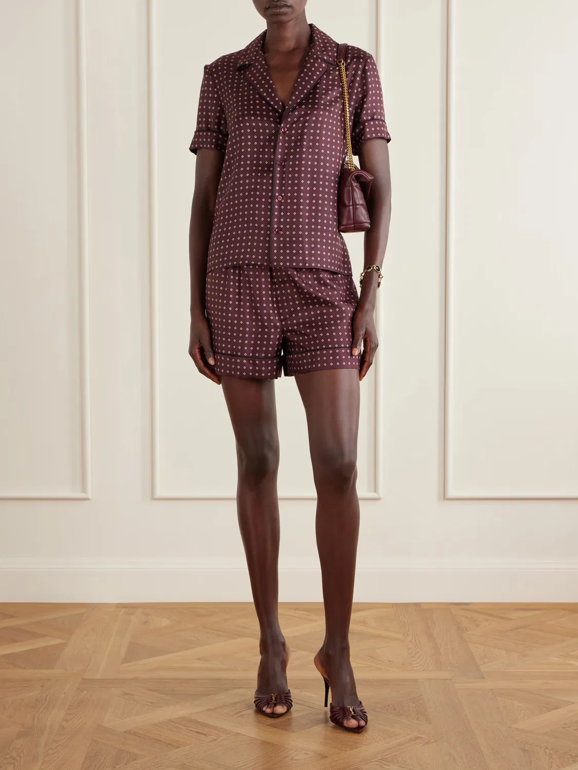 Рубашка из набивного шелкового твила Saint Laurent, Burgundy — фото 2