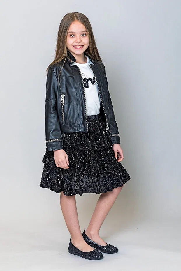 Детская куртка для девочек из искусственной кожи Incity, Black — фото 3
