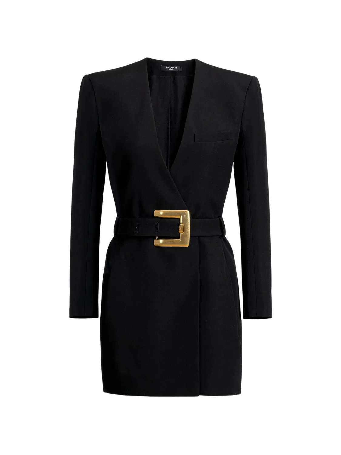Короткое платье с поясом, черное Balmain, черный