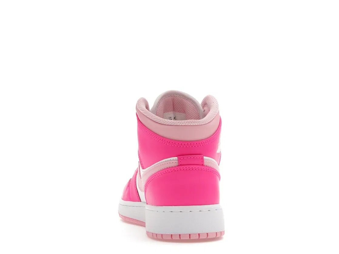 Детские кроссовки Lifestyle с цветным акцентом Jordan 1 Mid Fierce Pink Jordan, White/Medium Soft Pink/Fierce Pink — фото 4