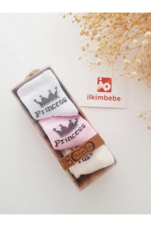 Детские носки с принтом Princess Ib Ilkimbebe, Ecru-Pink