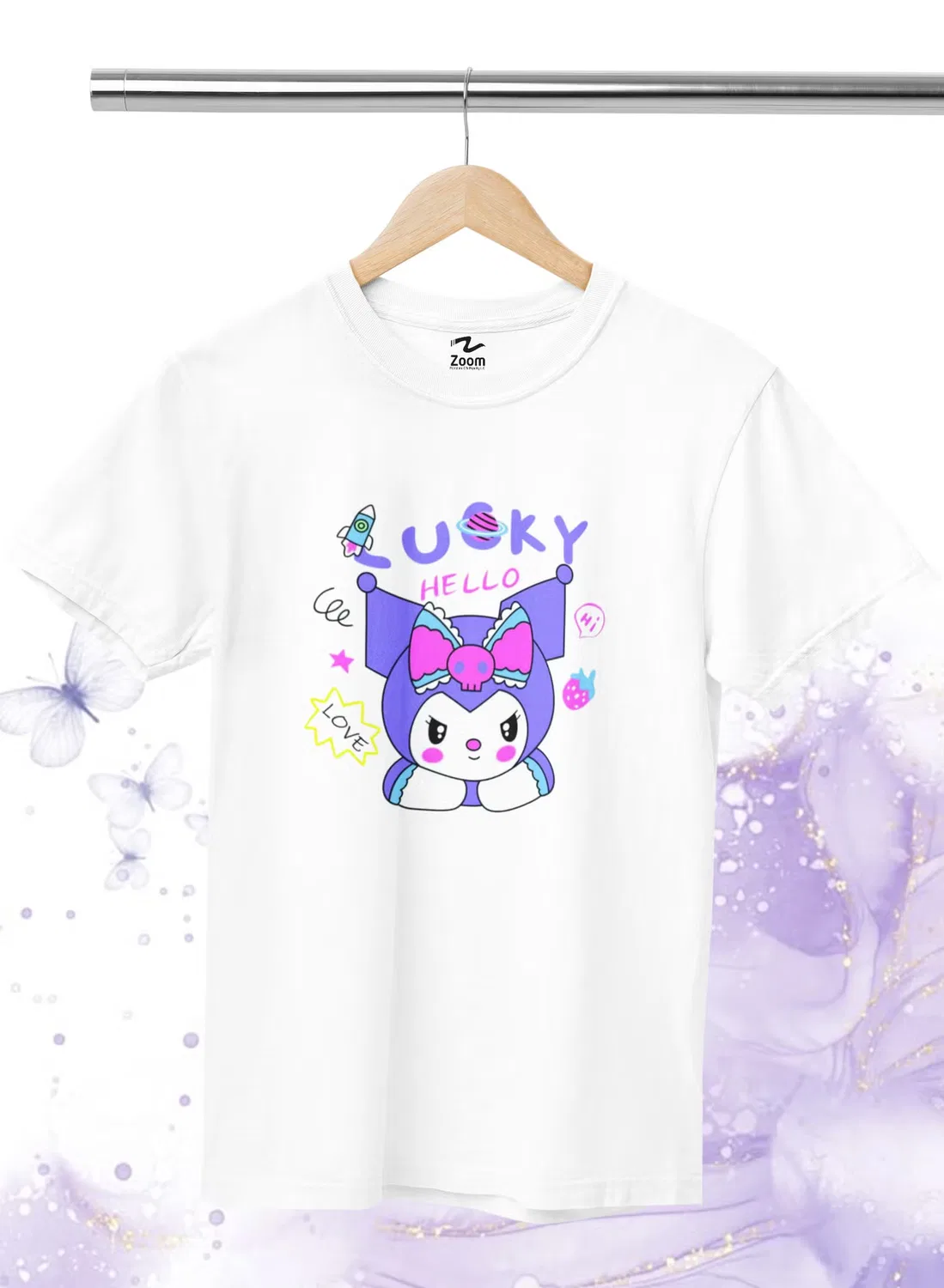 Футболка с принтом Lucky hello kuromi Zoom, белая