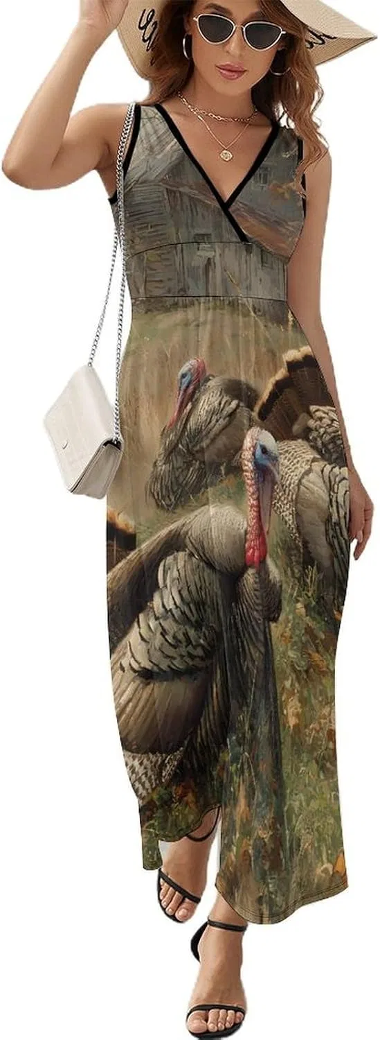 Женское повседневное платье без рукавов V-образным вырезом Three Wild Turkeys, Style