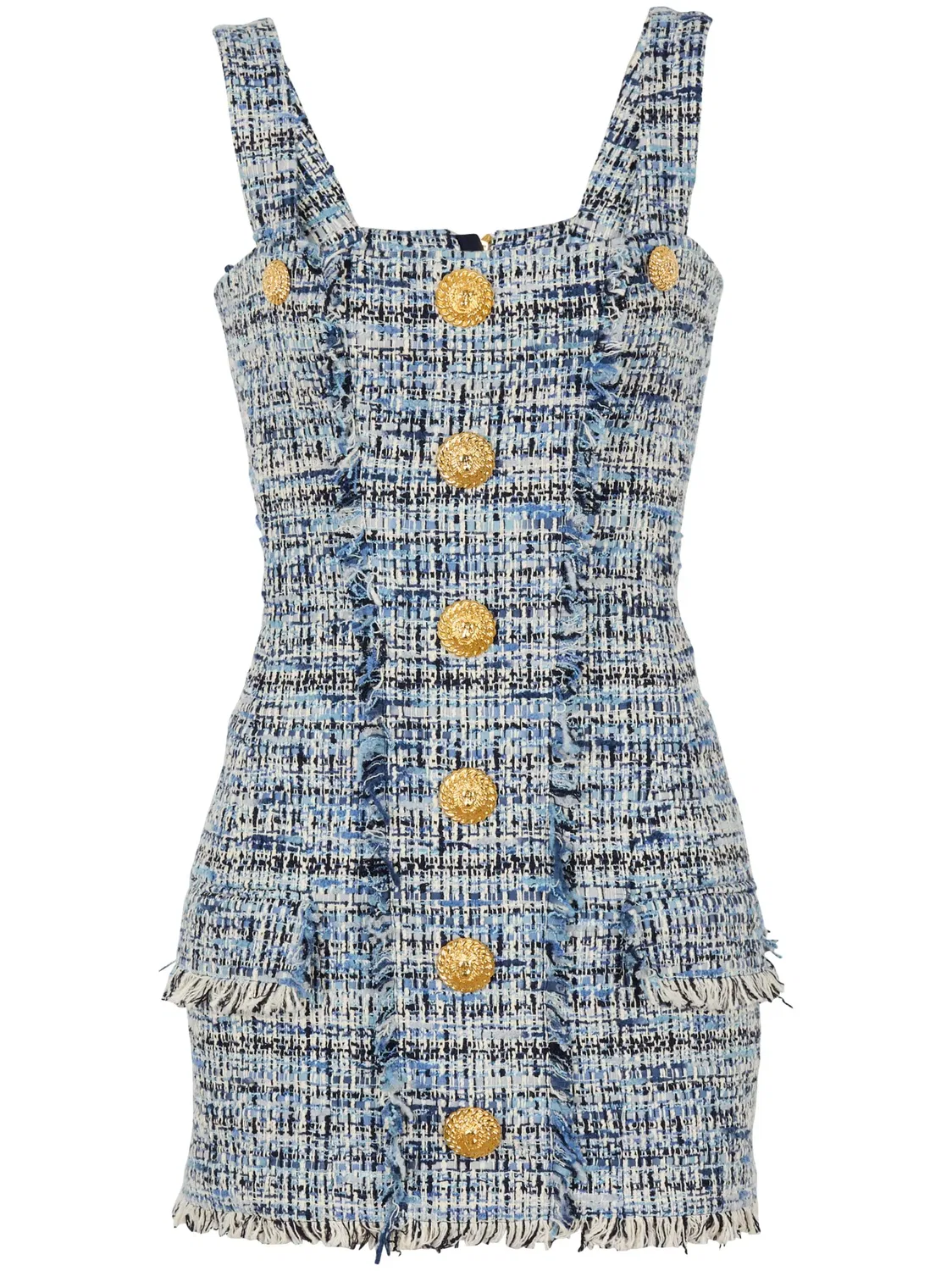 Balmain Мини-платье из твида в синем и сером