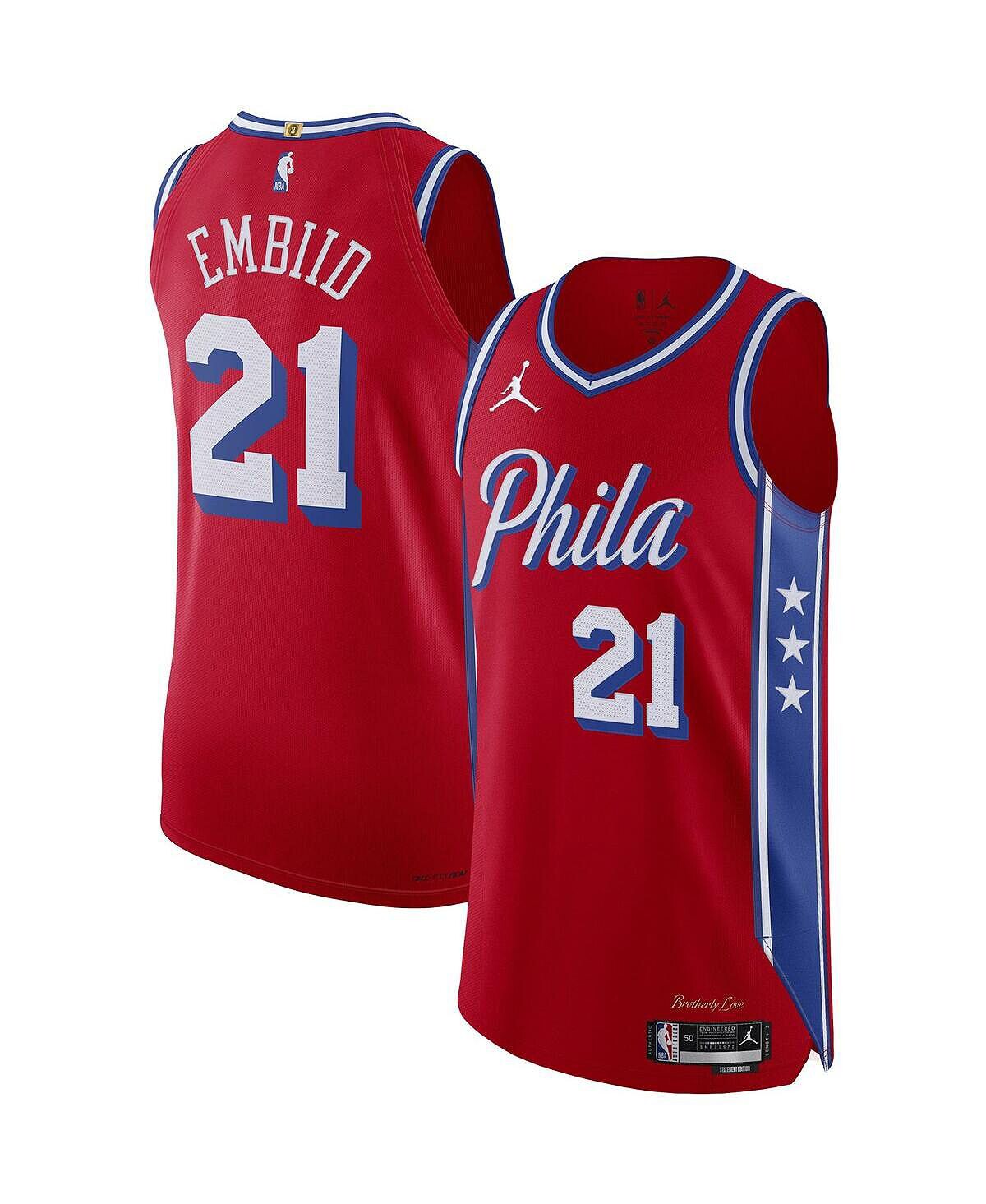 

Мужской бренд joel embiid red philadelphia 76ers 2022/23 authentic jersey - statement edition Jordan, красный