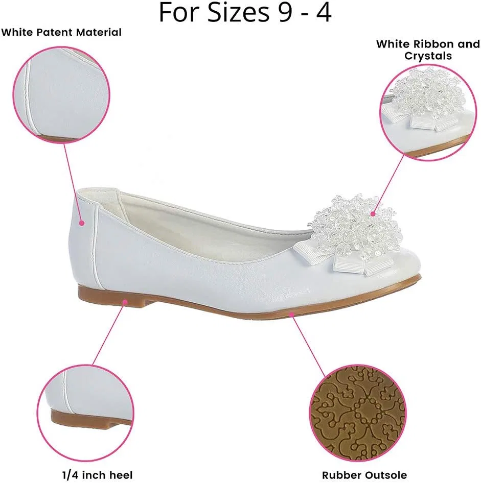 Детские балетки для девочек с жемчужным бантом Swea Pea & Lilli, White — фото 3