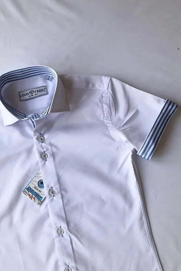 Детская рубашка для мальчиков с коротким рукавом Striped school short sleeve Louis Kids, Blue — фото 3