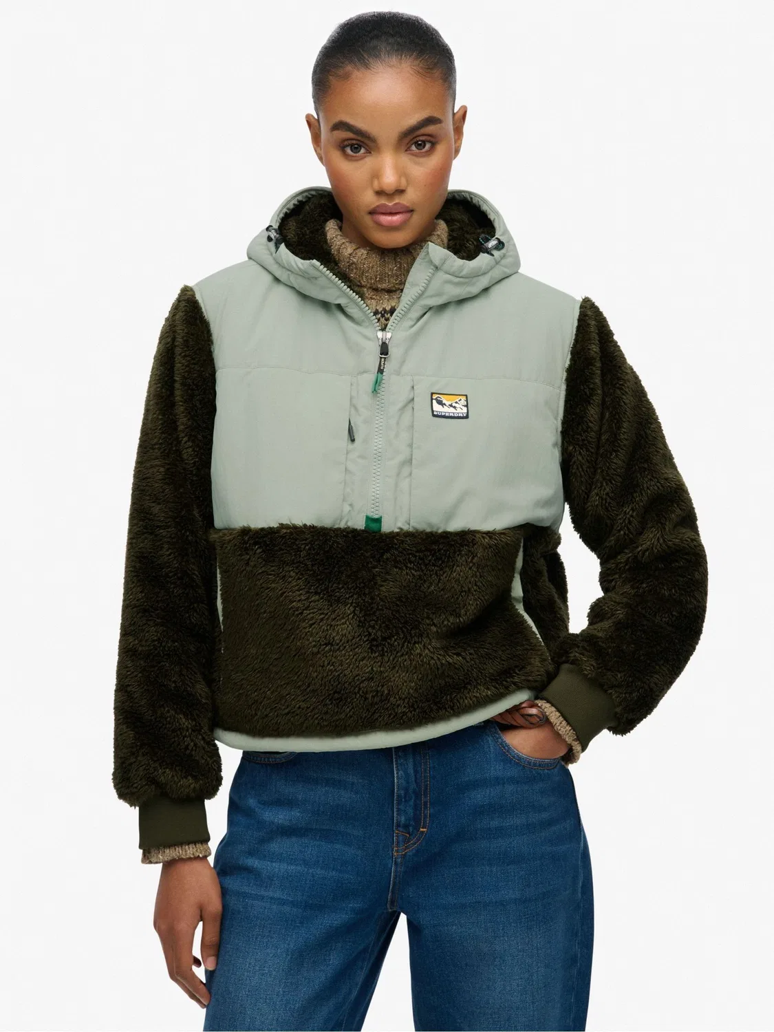 Куртка полузамок, гибридная Superdry, зеленый