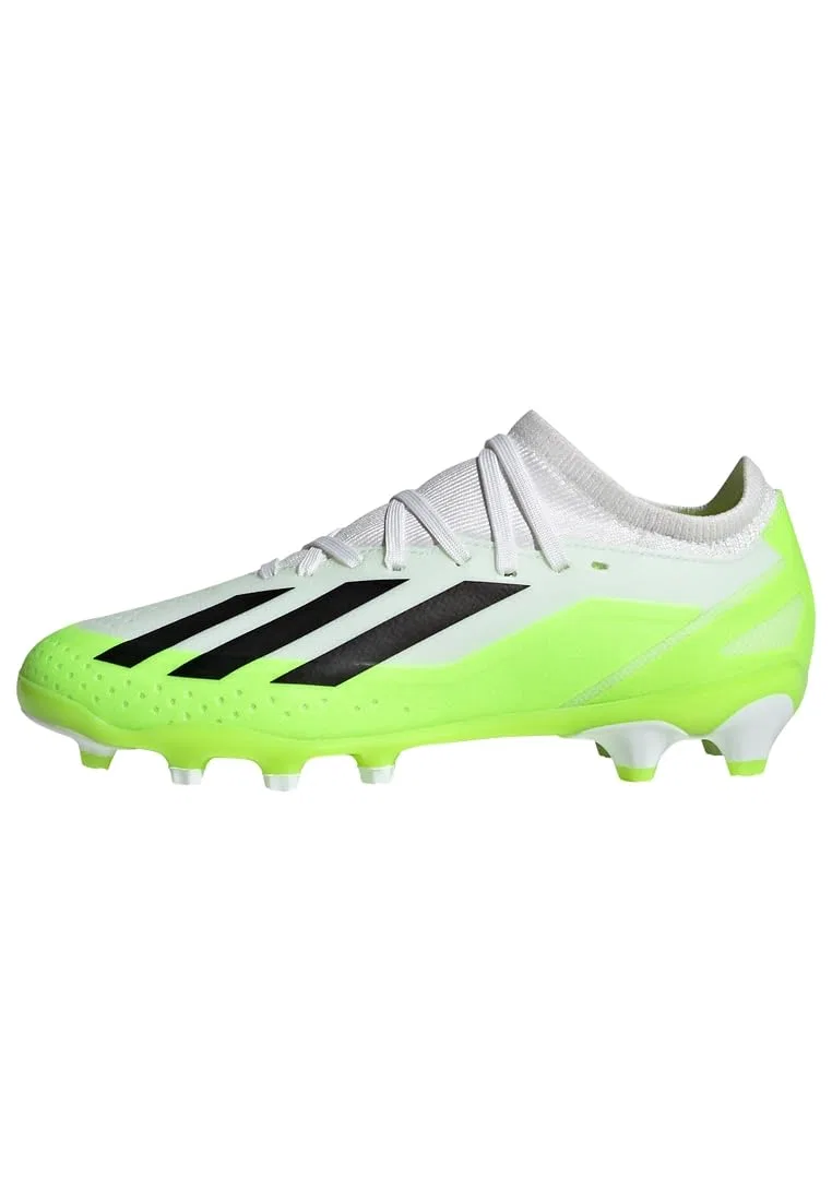Детские футбольные бутсы для мальчиков с твердым покрытием X Crazyfast.3 Multi-ground Boots Adidas, Ftwr White Core Black Lucid Lemon